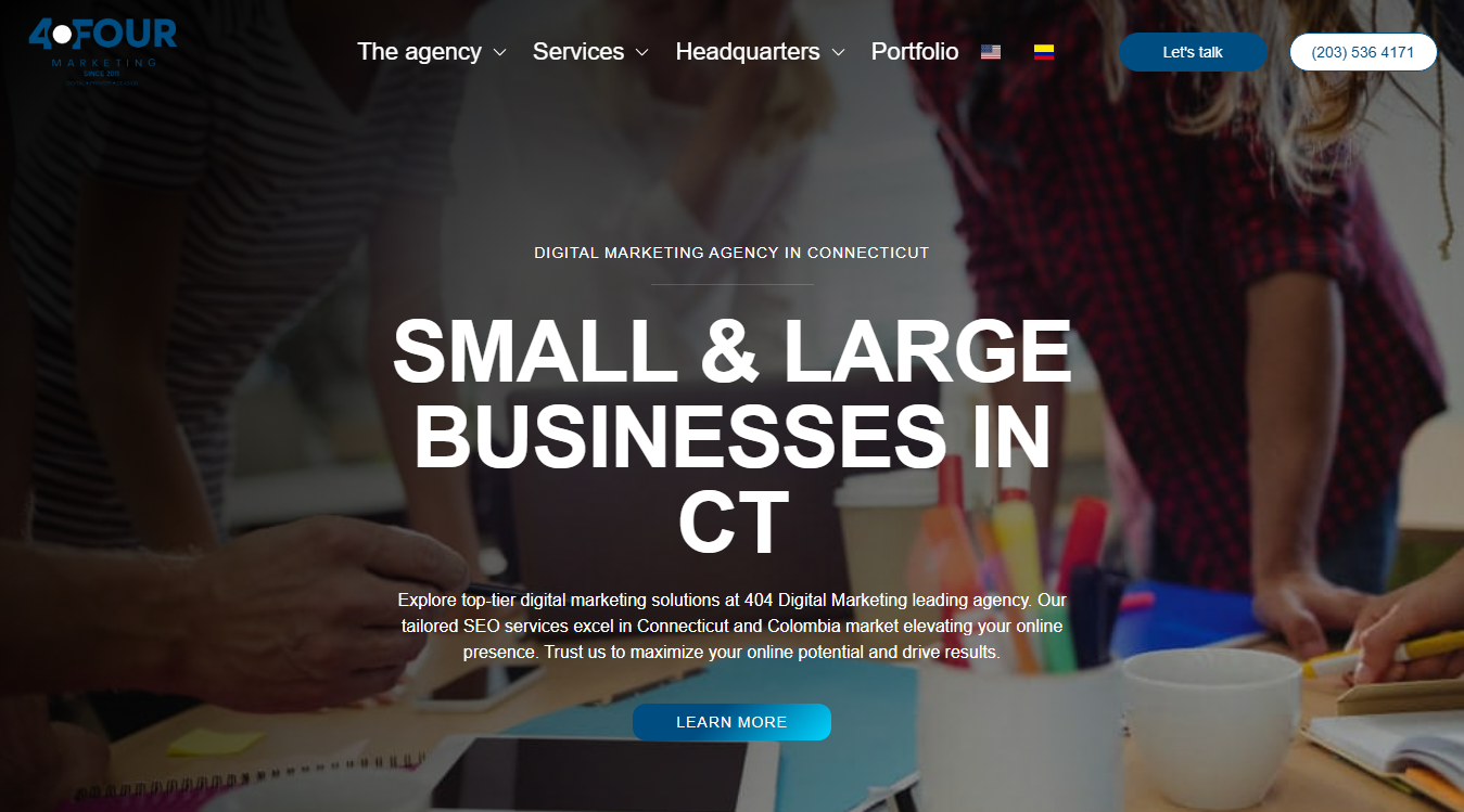Website screenshot for 404 Digital Marketing CT