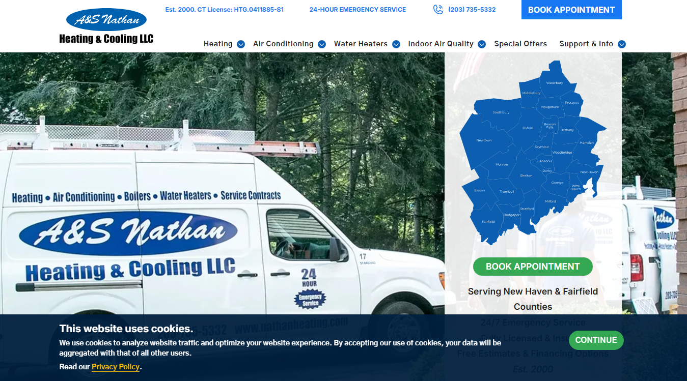 Website screenshot for A & S Nathan Heating & Cooling LLC