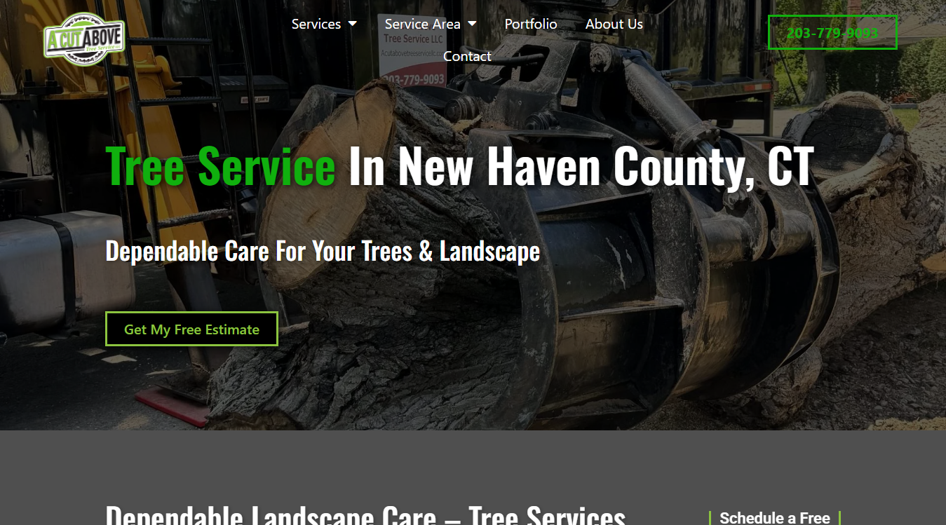Website screenshot for A Cut Above Tree Service LLC