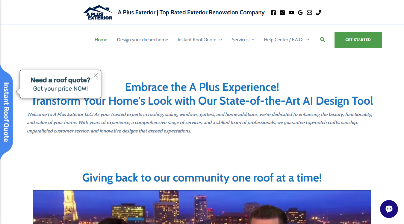 Website screenshot for A Plus Exterior LLC