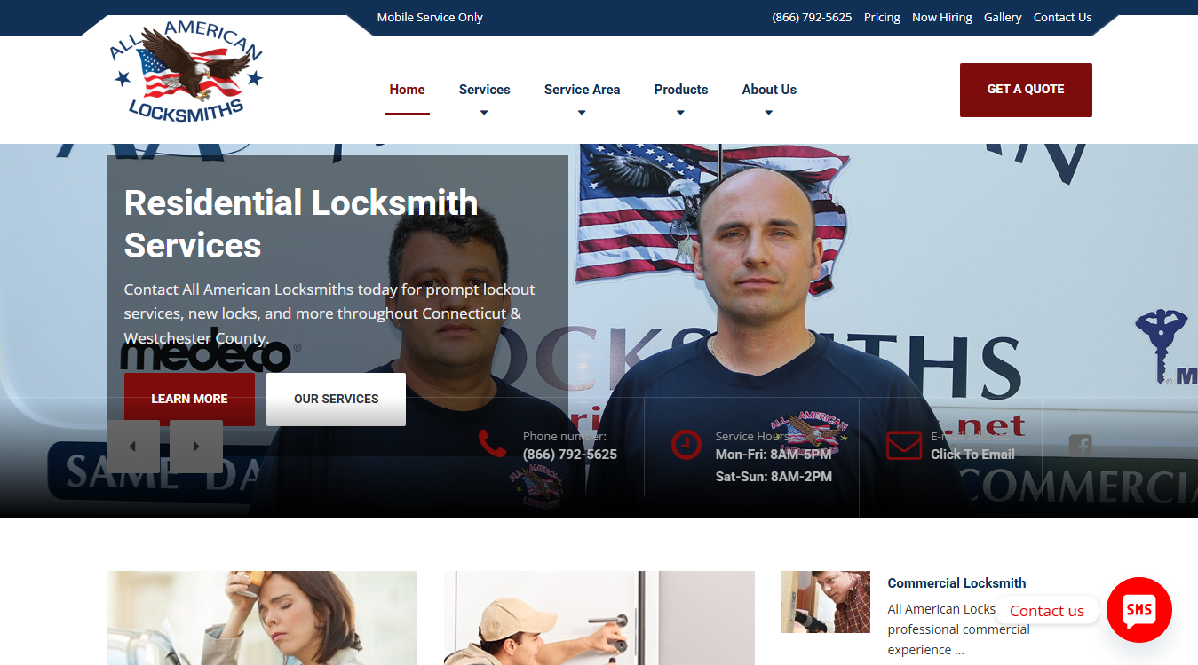 Website screenshot for AA All American Locksmiths