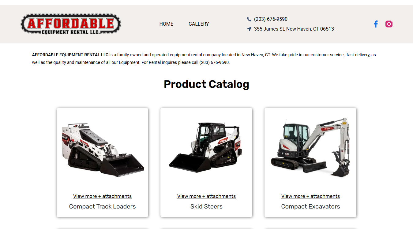Website screenshot for Affordable Equipment Rental LLC