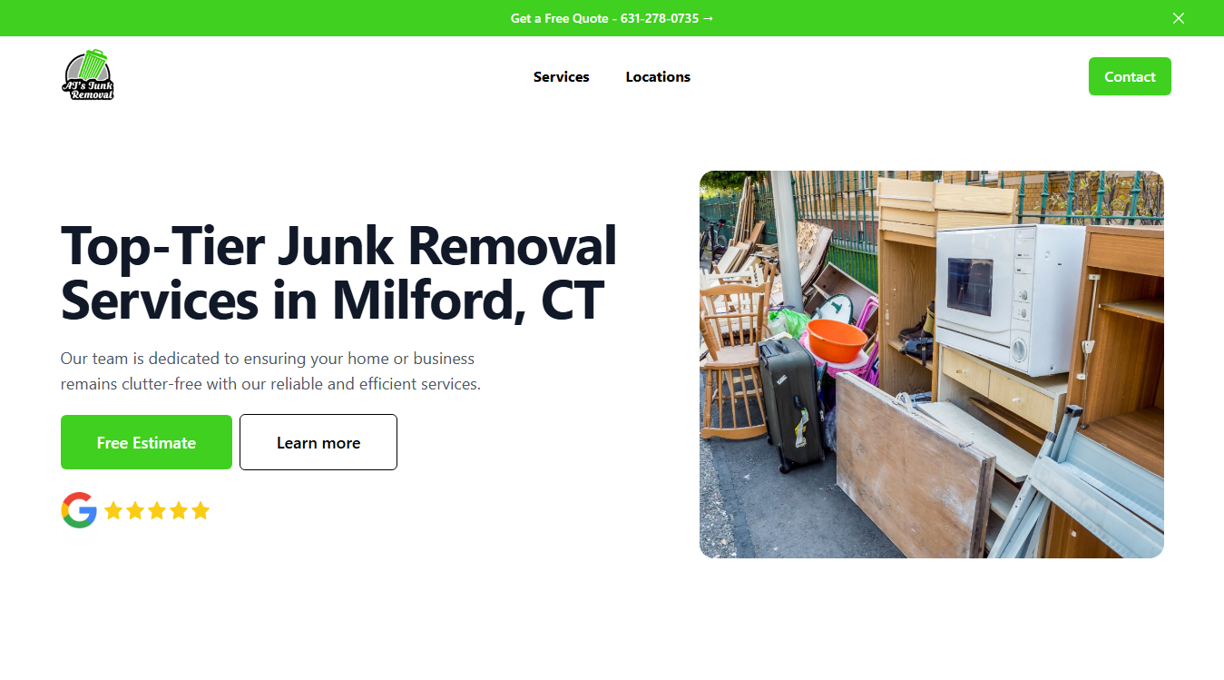 Website screenshot for AJ's Junk Removal