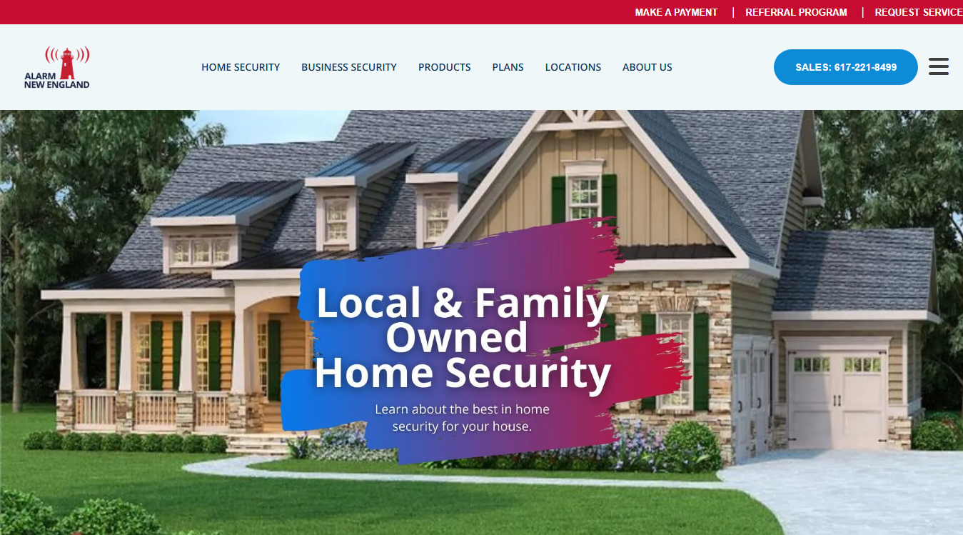 Website screenshot for Alarm New England Hartford CT