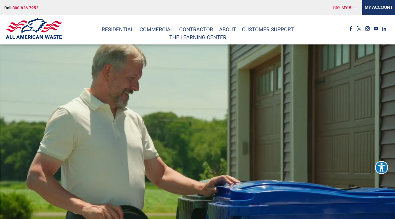 Website screenshot for All American Waste