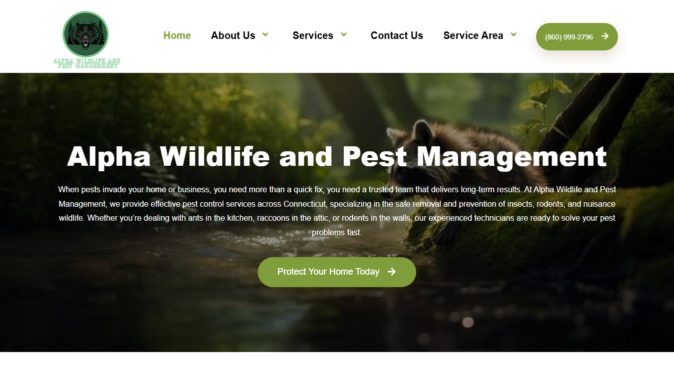 Website screenshot for Alpha Wildlife and Pest Management