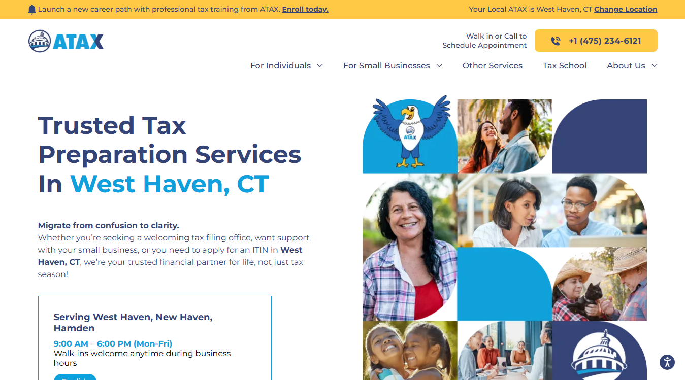 Website screenshot for ATAX - West Haven