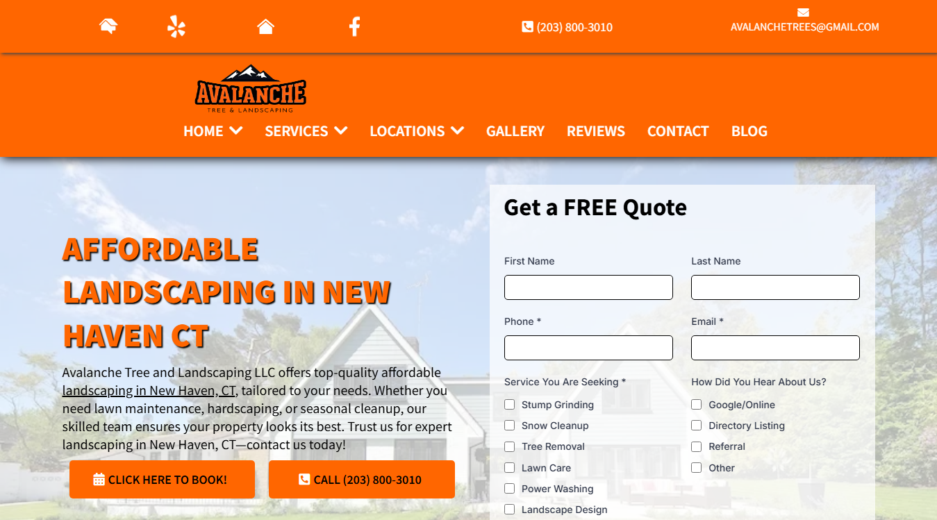 Website screenshot for Avalanche Tree and Landscaping LLC