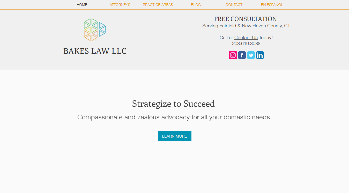 Website screenshot for Bakes Law, LLC
