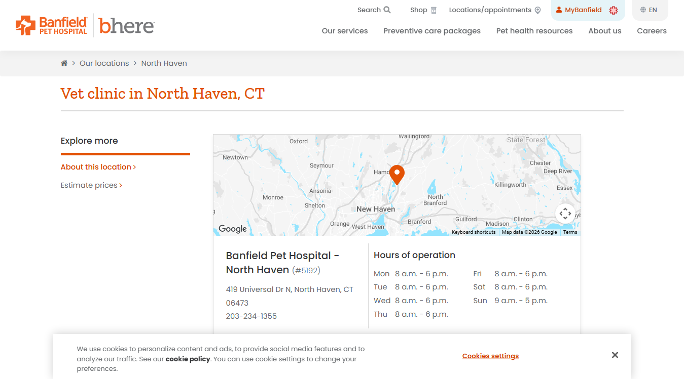 Website screenshot for Banfield Pet Hospital