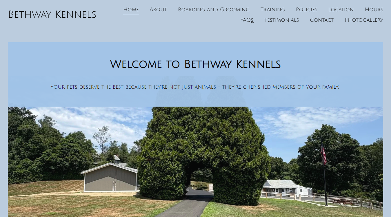 Website screenshot for Bethway Kennels