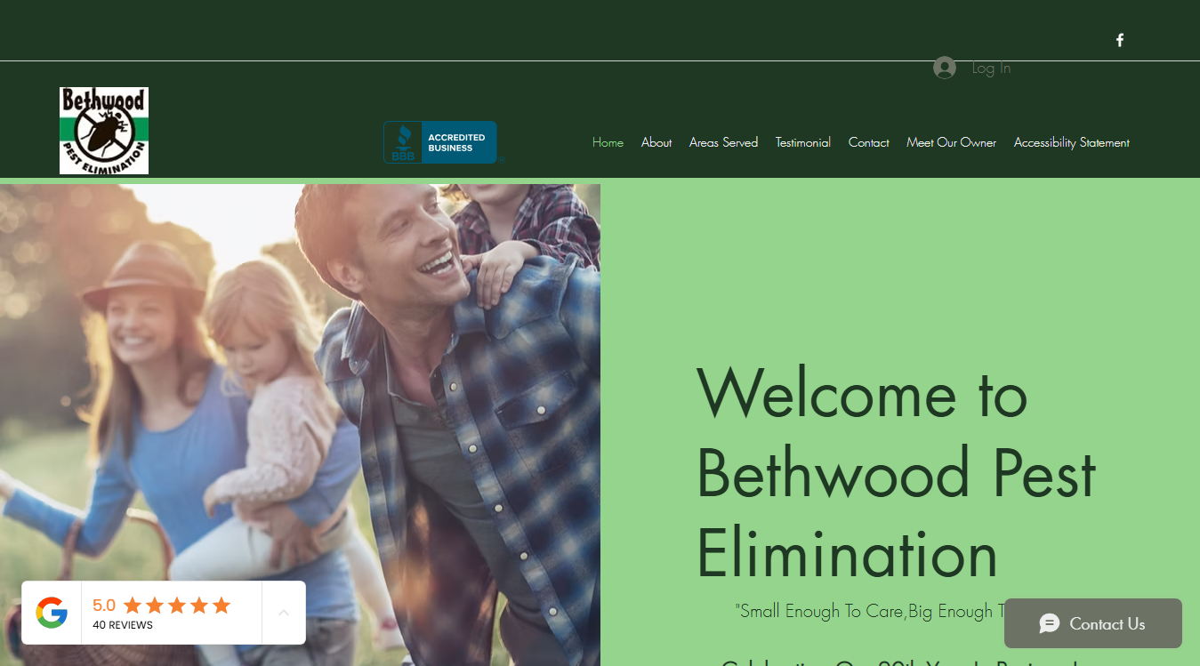 Website screenshot for Bethwood Pest Elimination