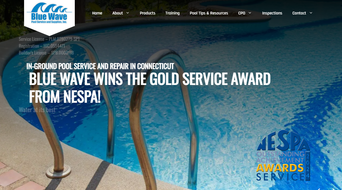 Website screenshot for Blue Wave Pool Service and Supplies Inc.