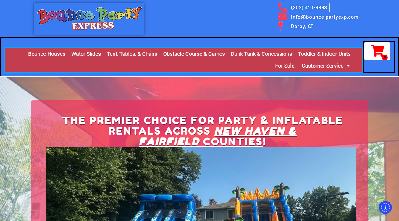 Website screenshot for Bounce Party Express