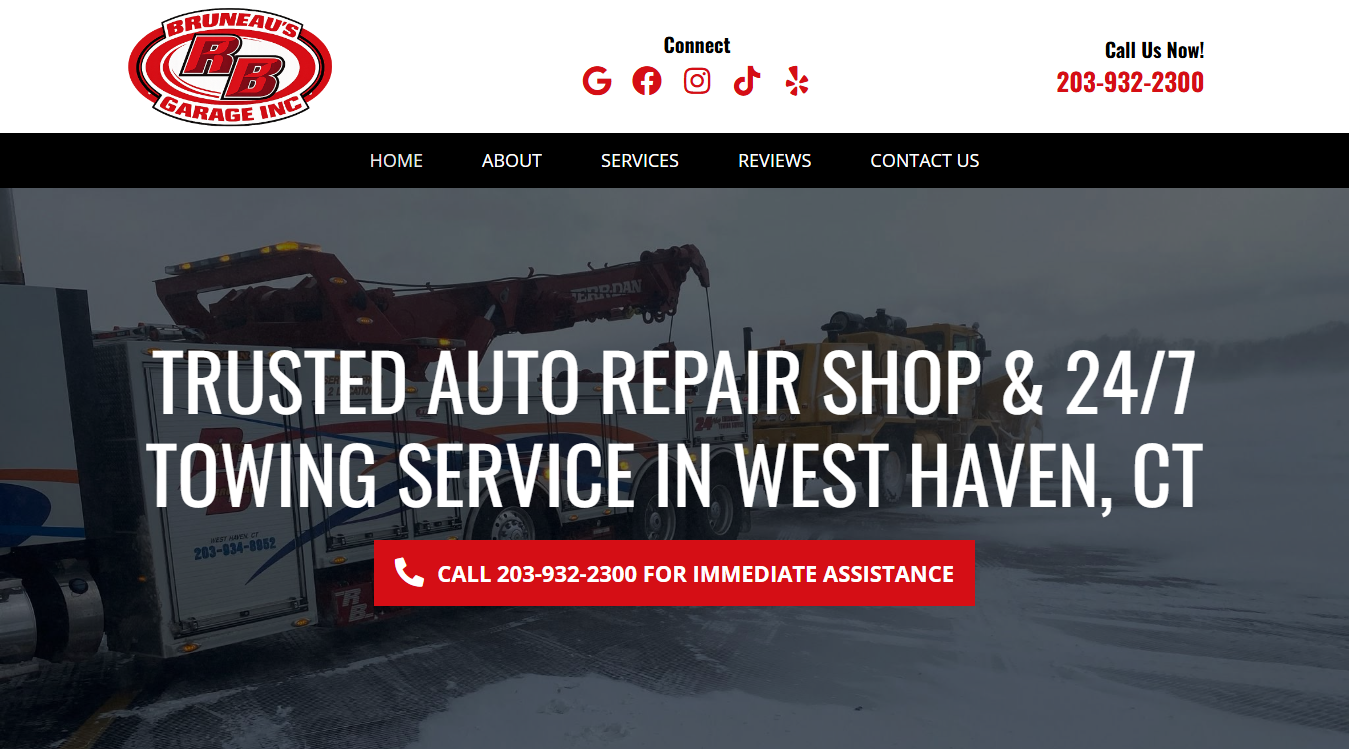 Website screenshot for Bruneau's Garage Inc