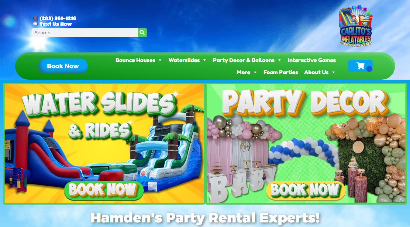 Website screenshot for Carlitos Inflatables & Party Rentals