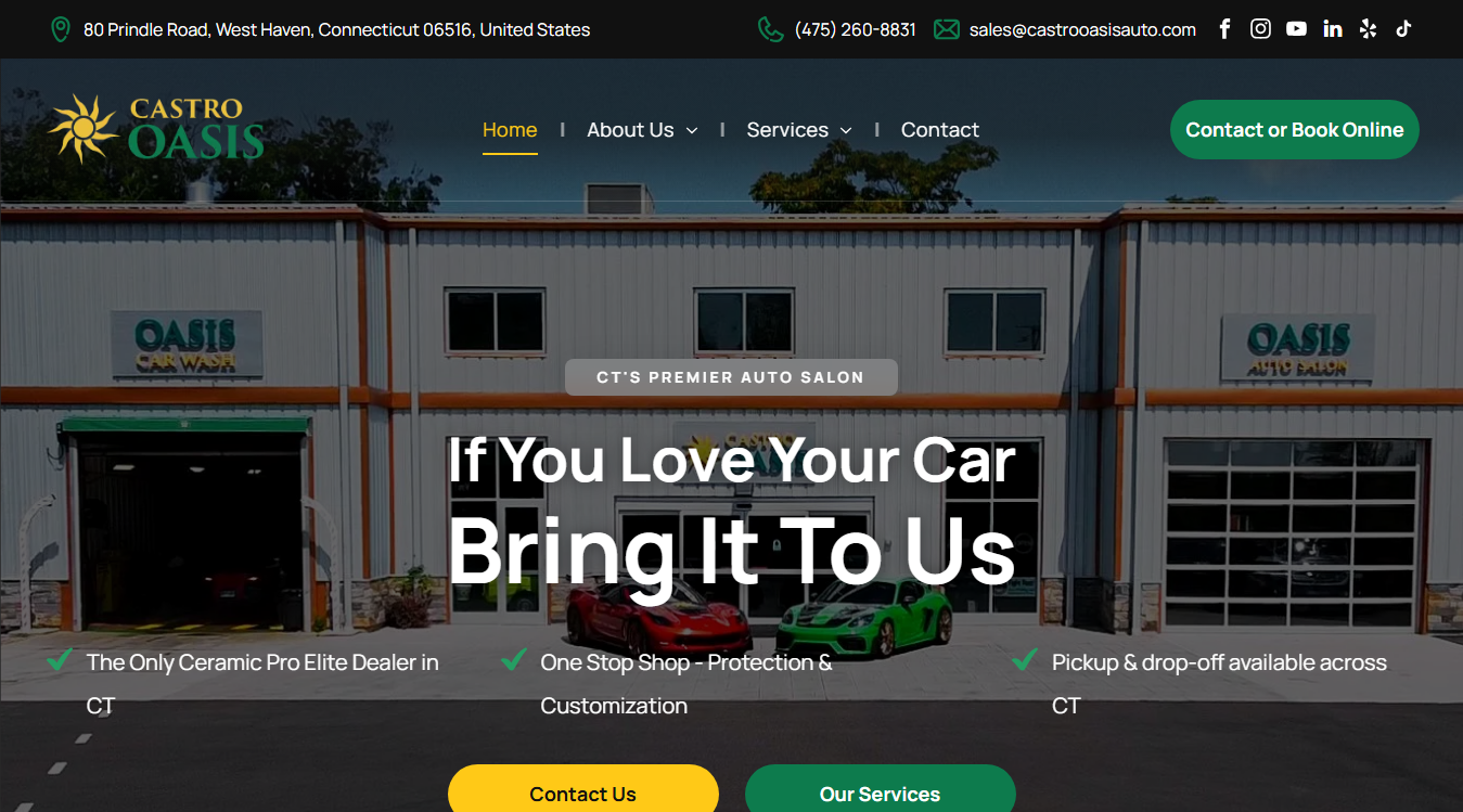 Website screenshot for Castro Oasis | Ceramic Pro Elite West Haven