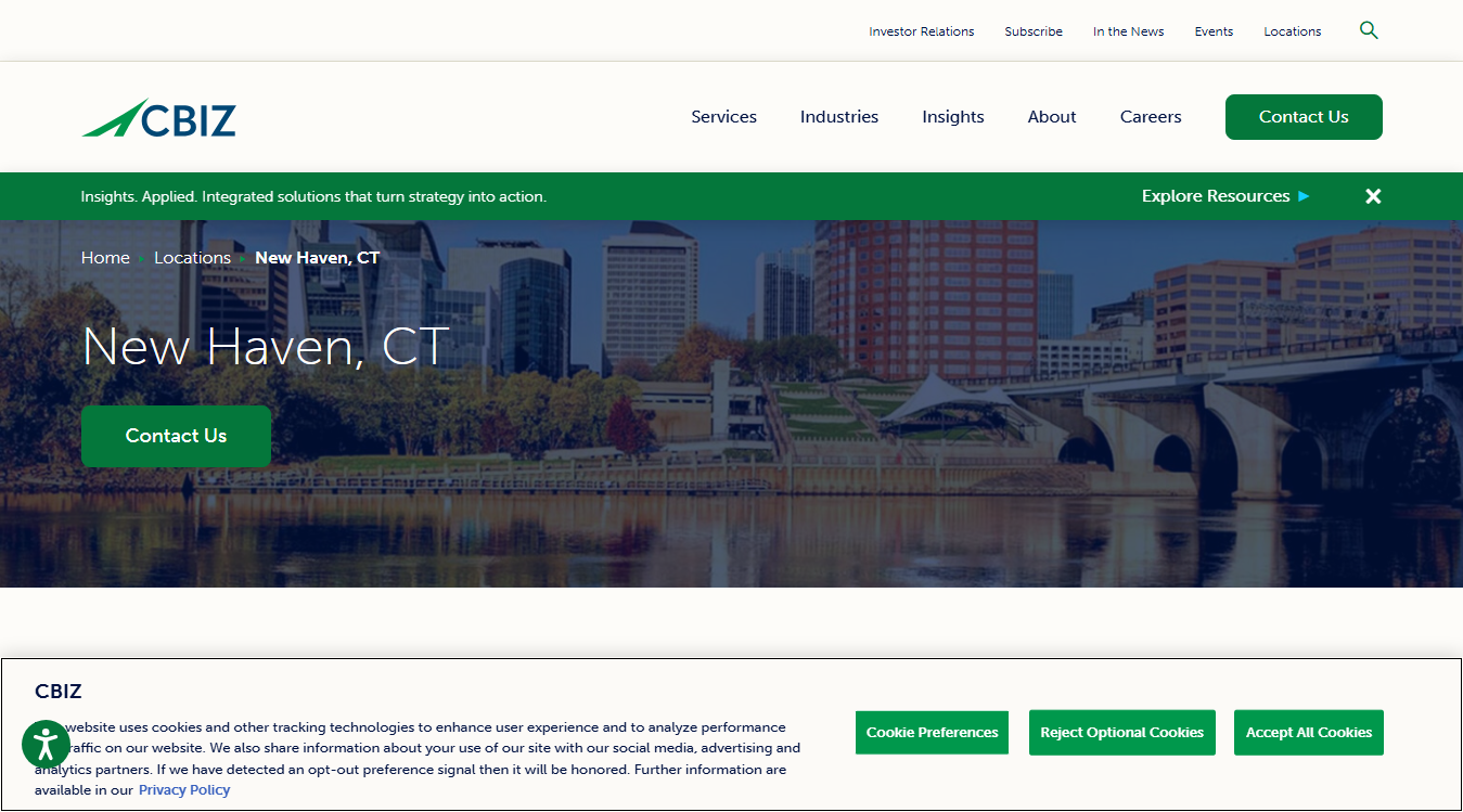 Website screenshot for CBIZ