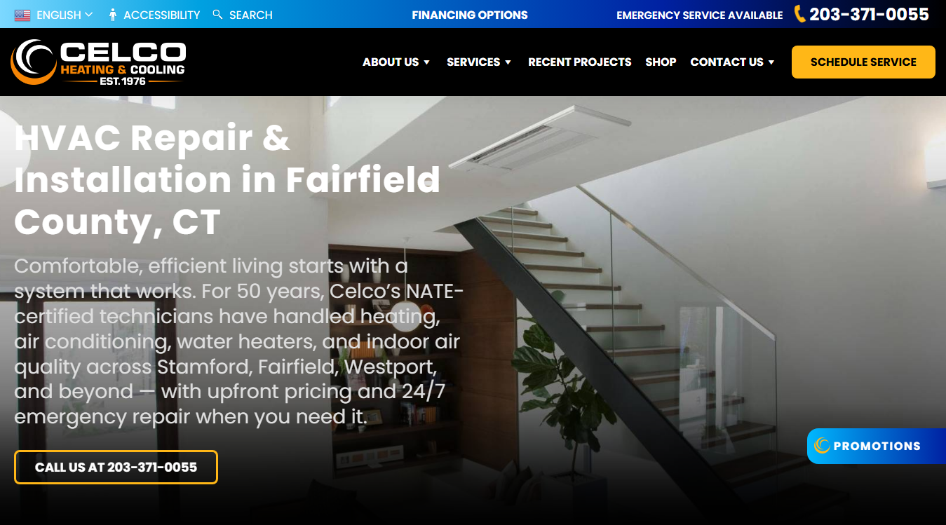Website screenshot for Celco Heating & Air Conditioning