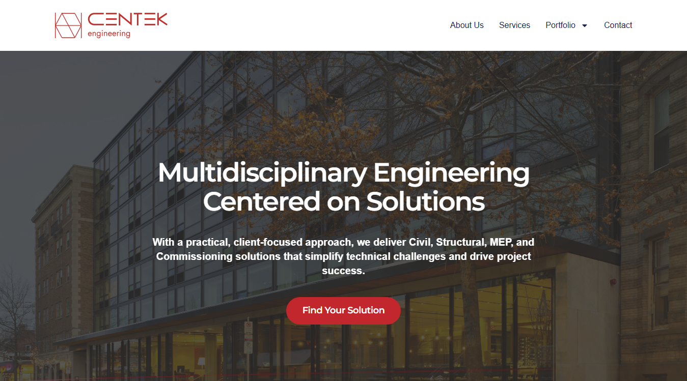 Website screenshot for CENTEK Engineering