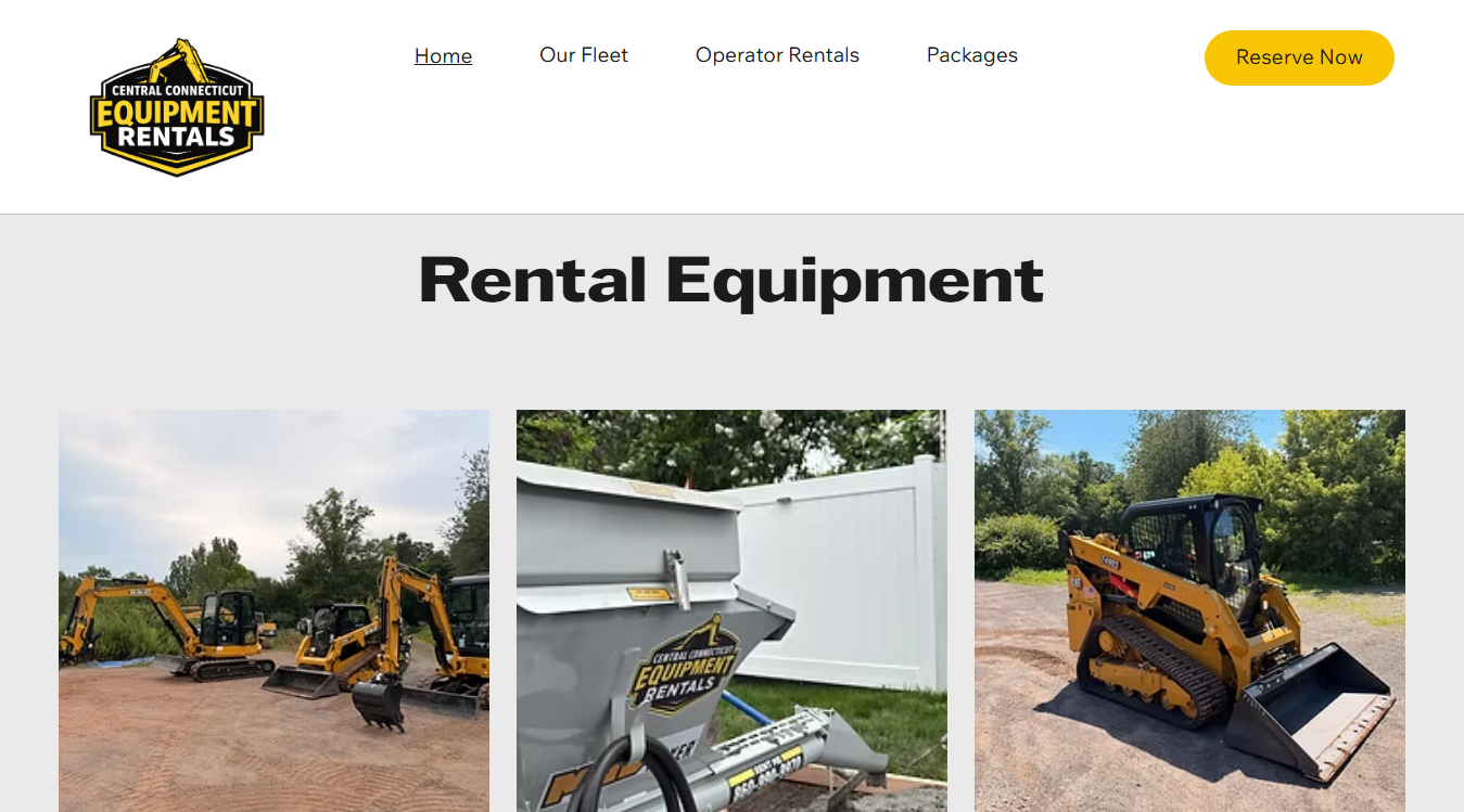 Website screenshot for Central Connecticut Equipment Rentals