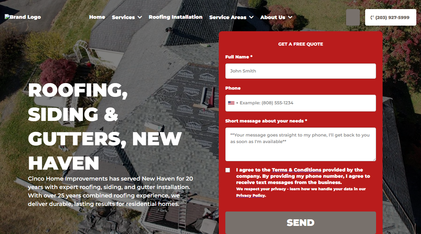 Website screenshot for Cinco Home Improvements, LLC