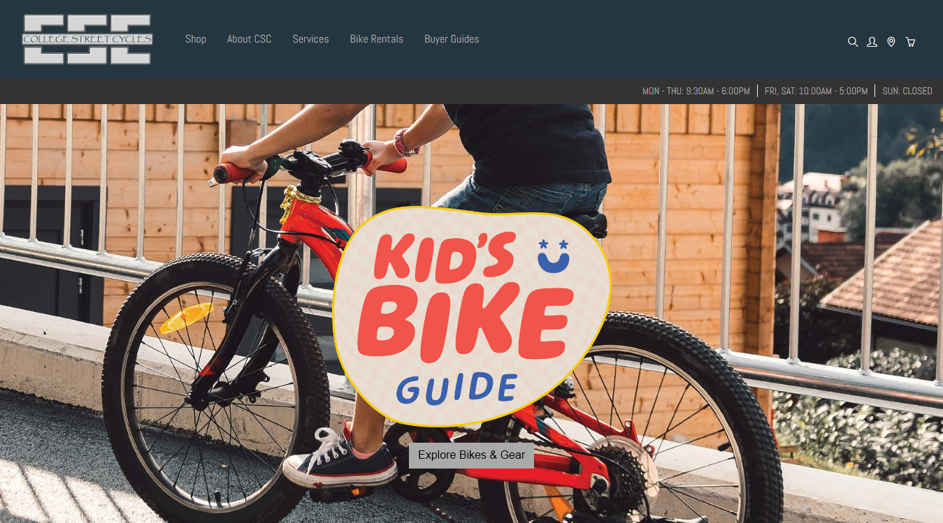 Website screenshot for College Street Cycles LLC