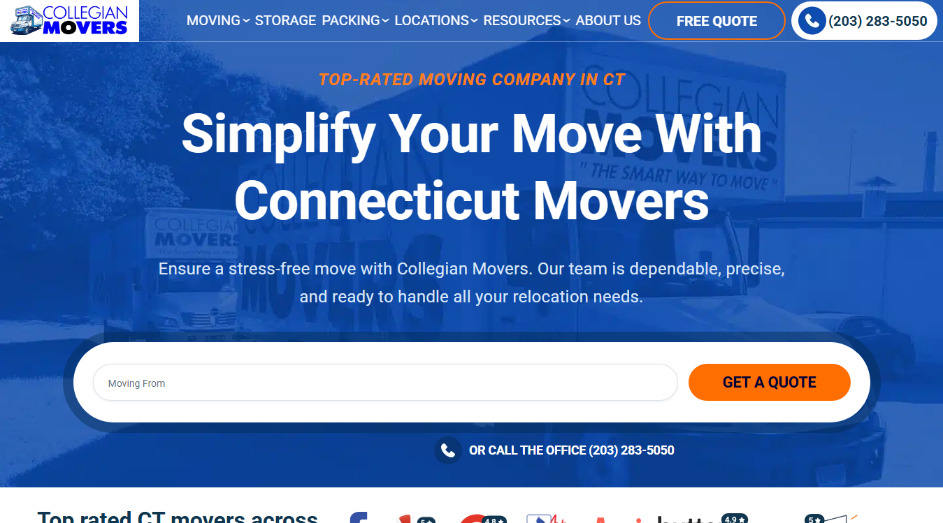 Website screenshot for Collegian Movers Inc