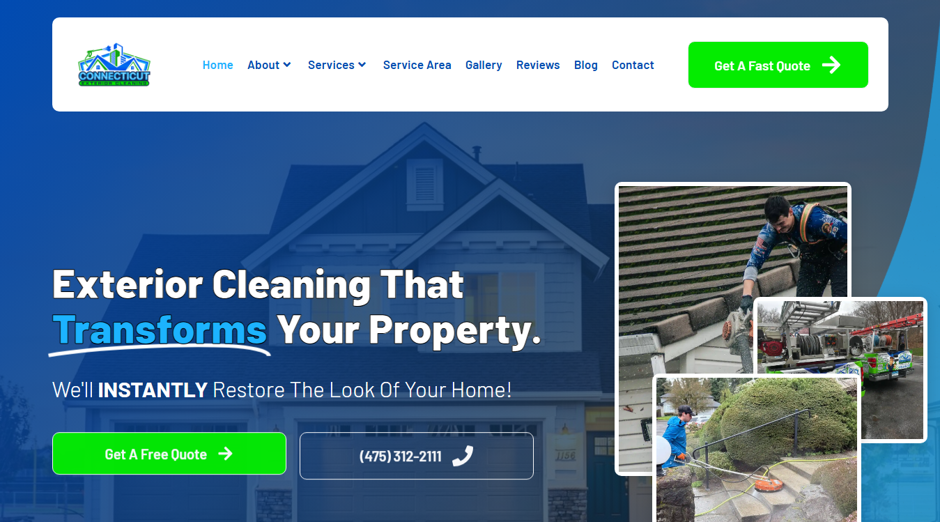 Website screenshot for Connecticut Exterior Cleaning - Power Washing & Roof Cleaning