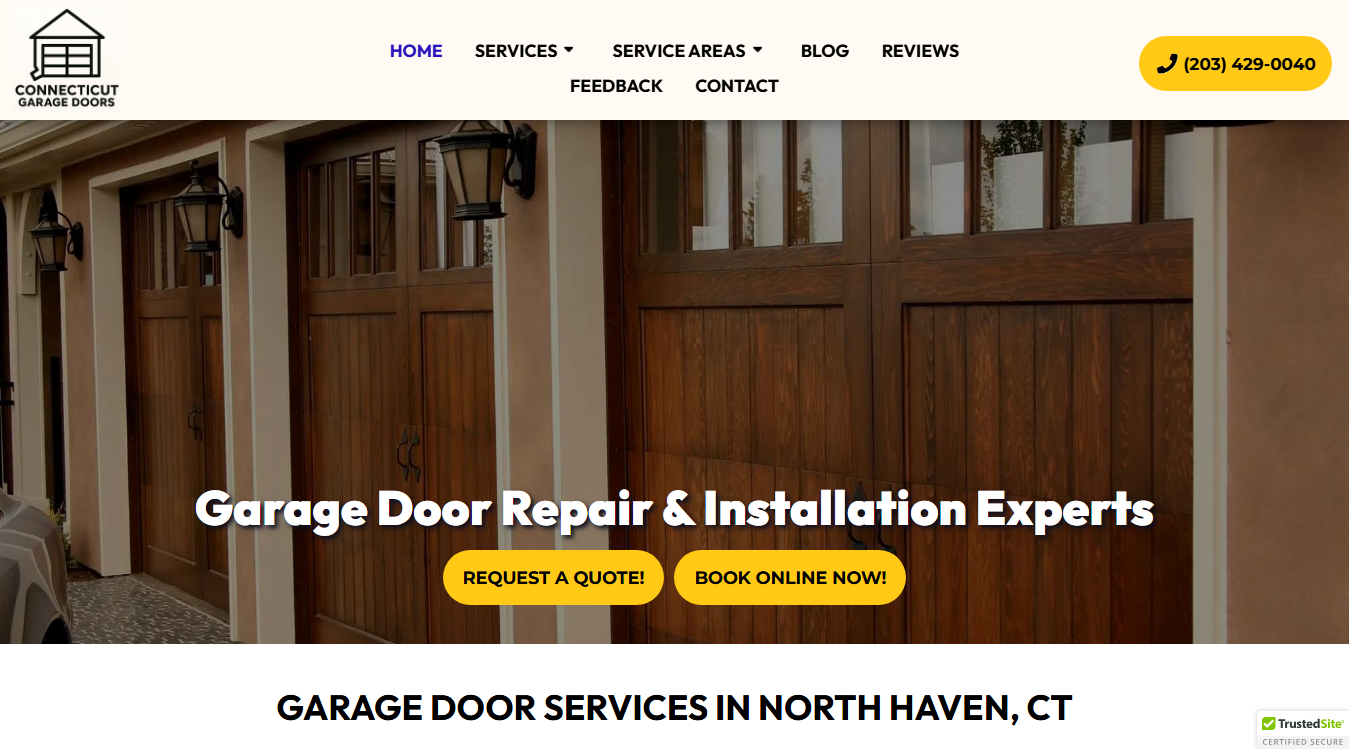 Website screenshot for Connecticut Garage Doors, LLC