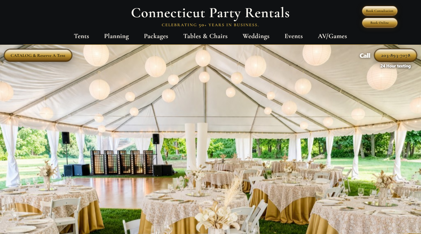 Website screenshot for Connecticut Party Rentals LLC