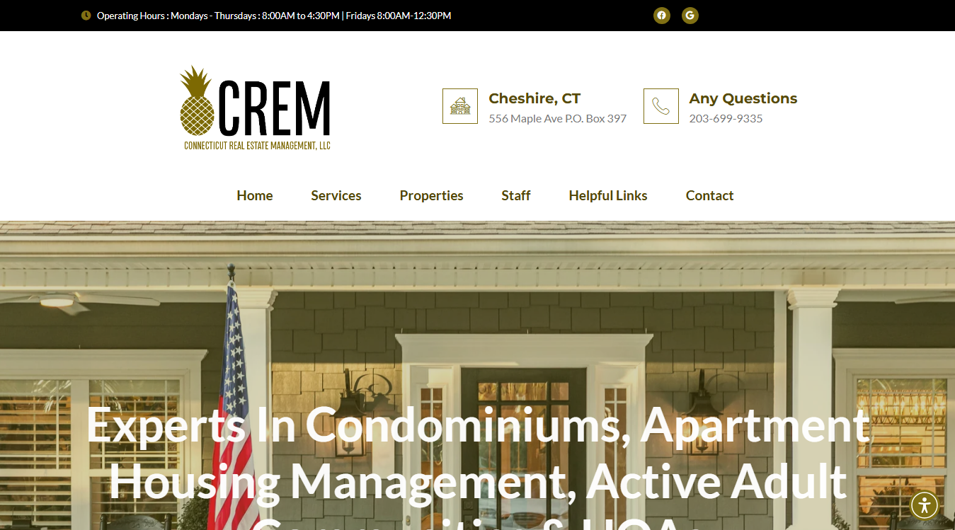 Website screenshot for Connecticut Real Estate Management, LLC