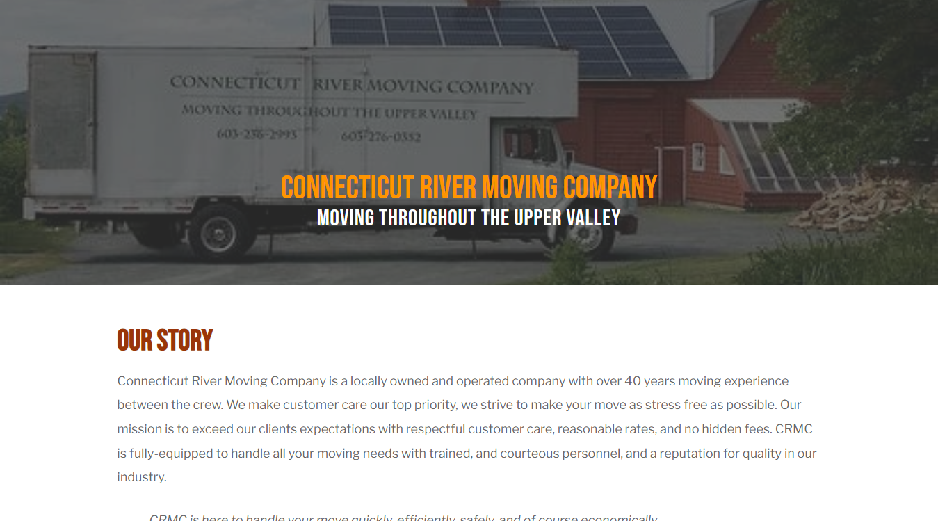 Website screenshot for Connecticut River Moving Company