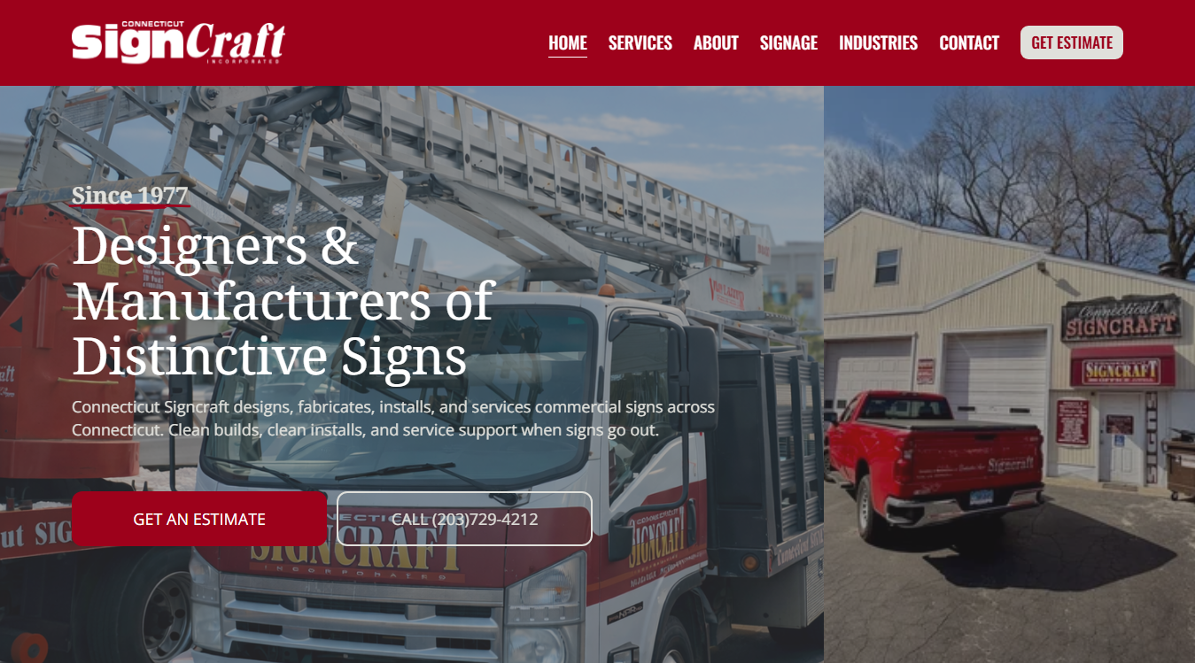 Website screenshot for Connecticut Signcraft Inc