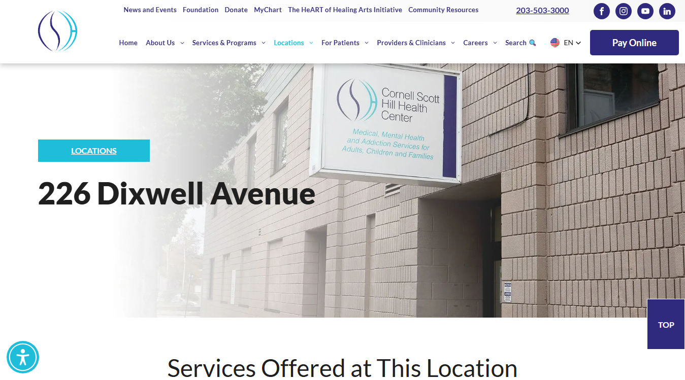 Website screenshot for Cornell Scott - Hill Health Center of 226 Dixwell Avenue New Haven, CT