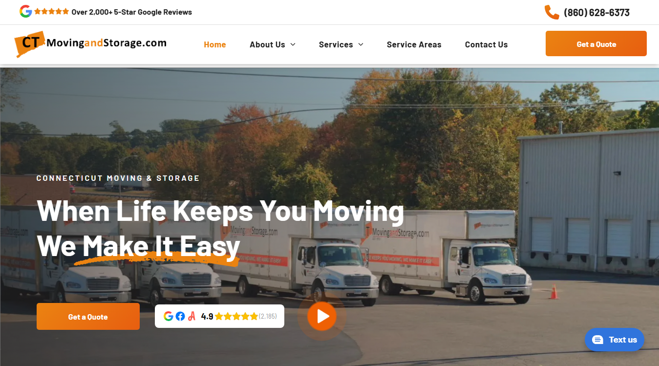 Website screenshot for CT Moving & Storage: Local, Residential, Commercial, Long Distance