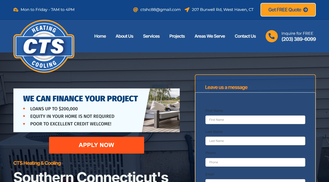 Website screenshot for CTS Heating & Cooling