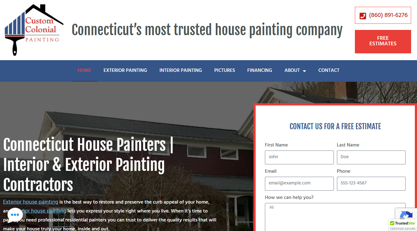 Website screenshot for Custom Colonial Painting - Painting Contractor