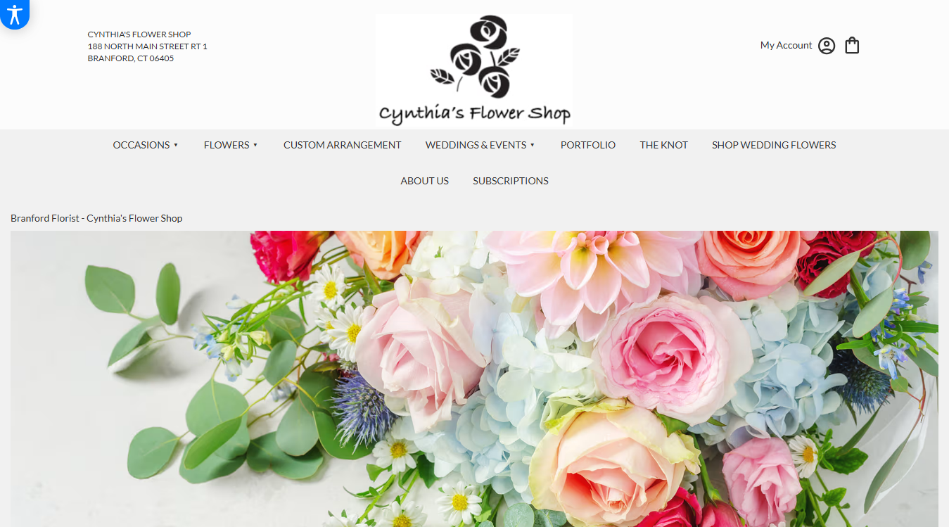 Website screenshot for Cynthia's Flower Shop
