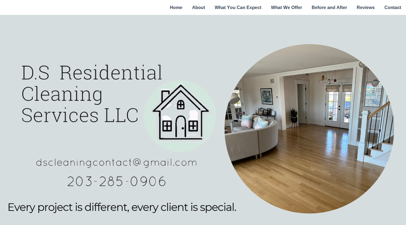 Website screenshot for D&S house cleaning services