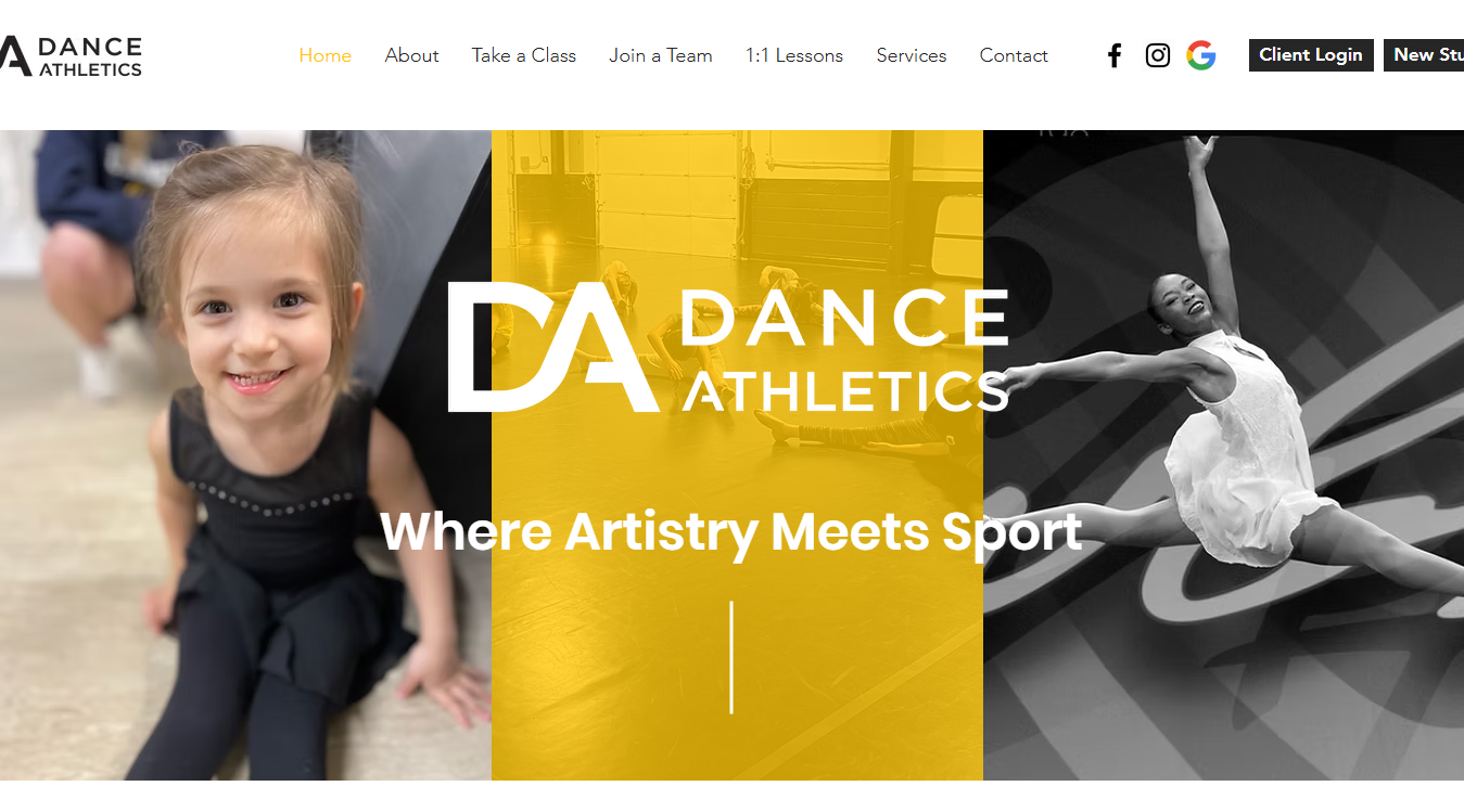 Website screenshot for Dance Athletics