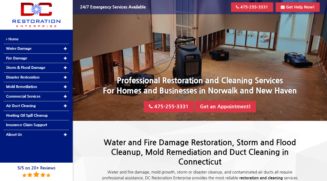 Website screenshot for DC Restoration