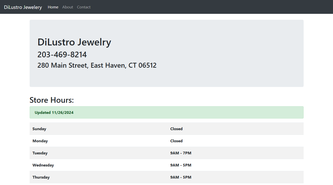 Website screenshot for Di Lustro Jewelry Mfr