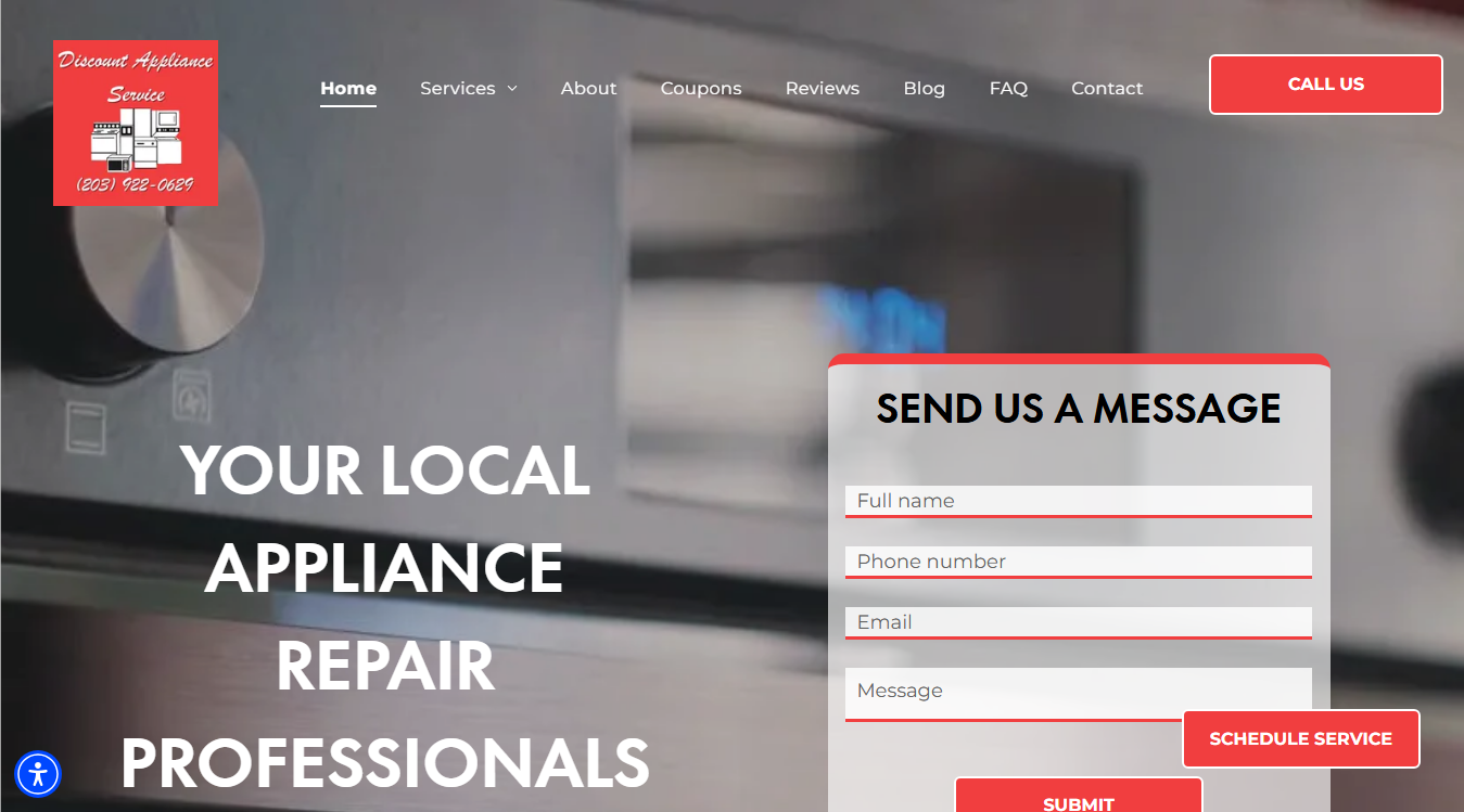 Website screenshot for Discount Appliance Service