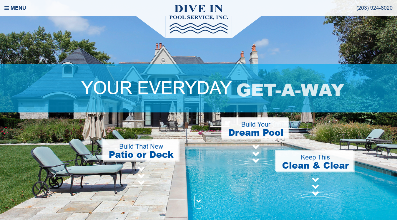 Website screenshot for Dive In Pool Service Inc