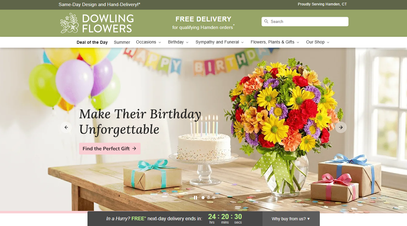 Website screenshot for Dowling Flowers