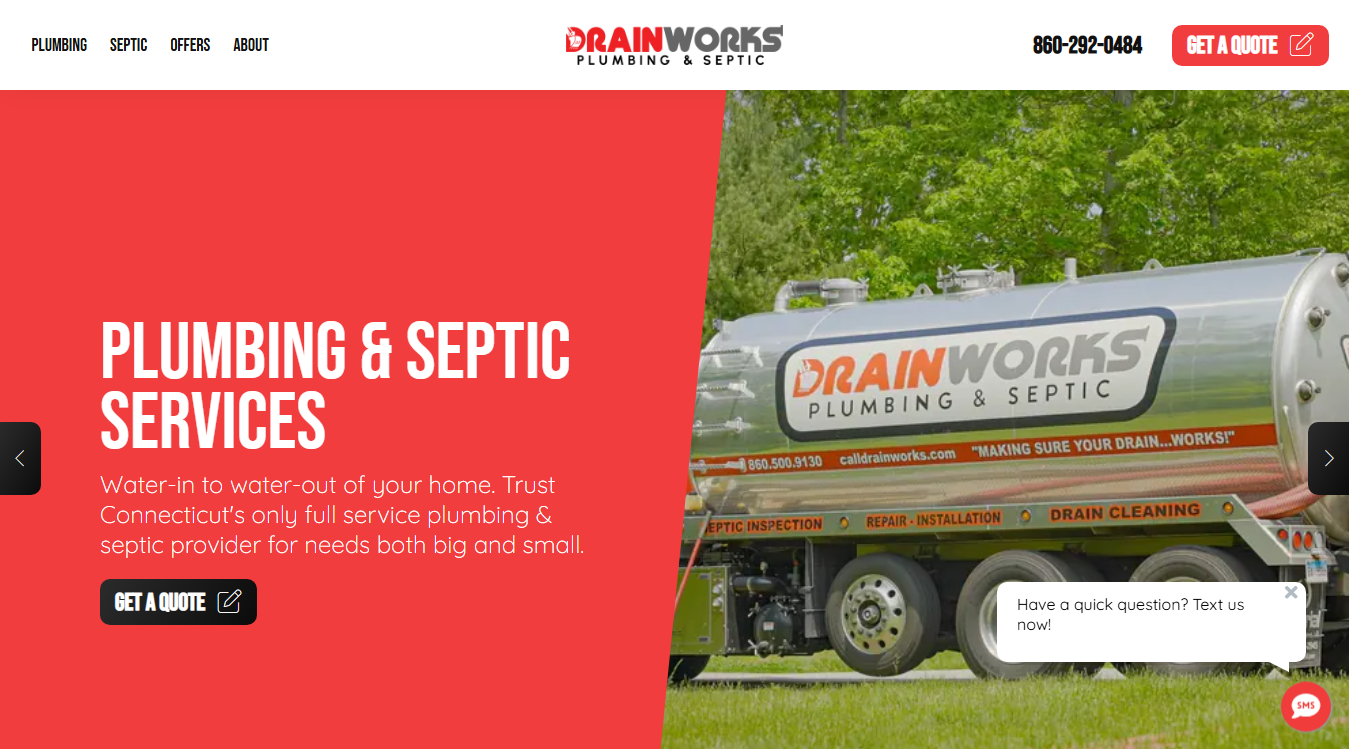 Website screenshot for Drainworks Plumbing & Septic LLC