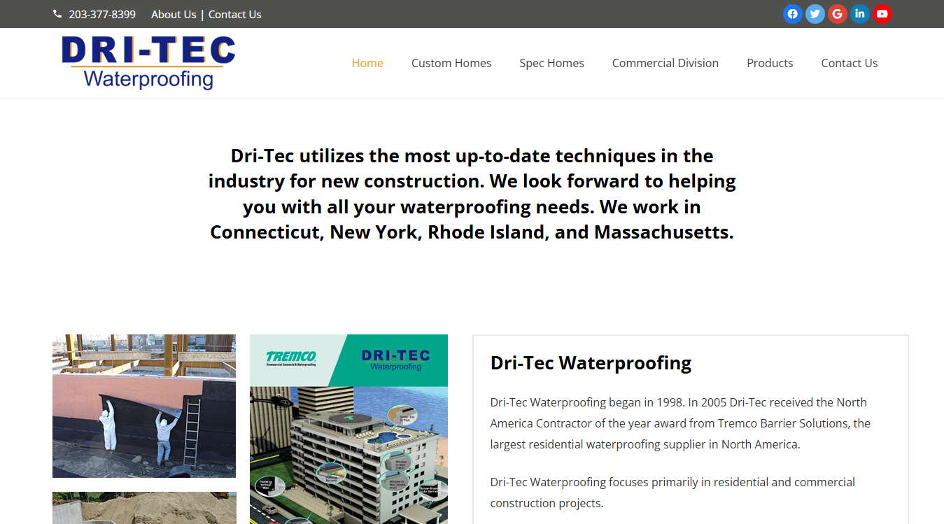 Website screenshot for Dri-Tec Waterproofing