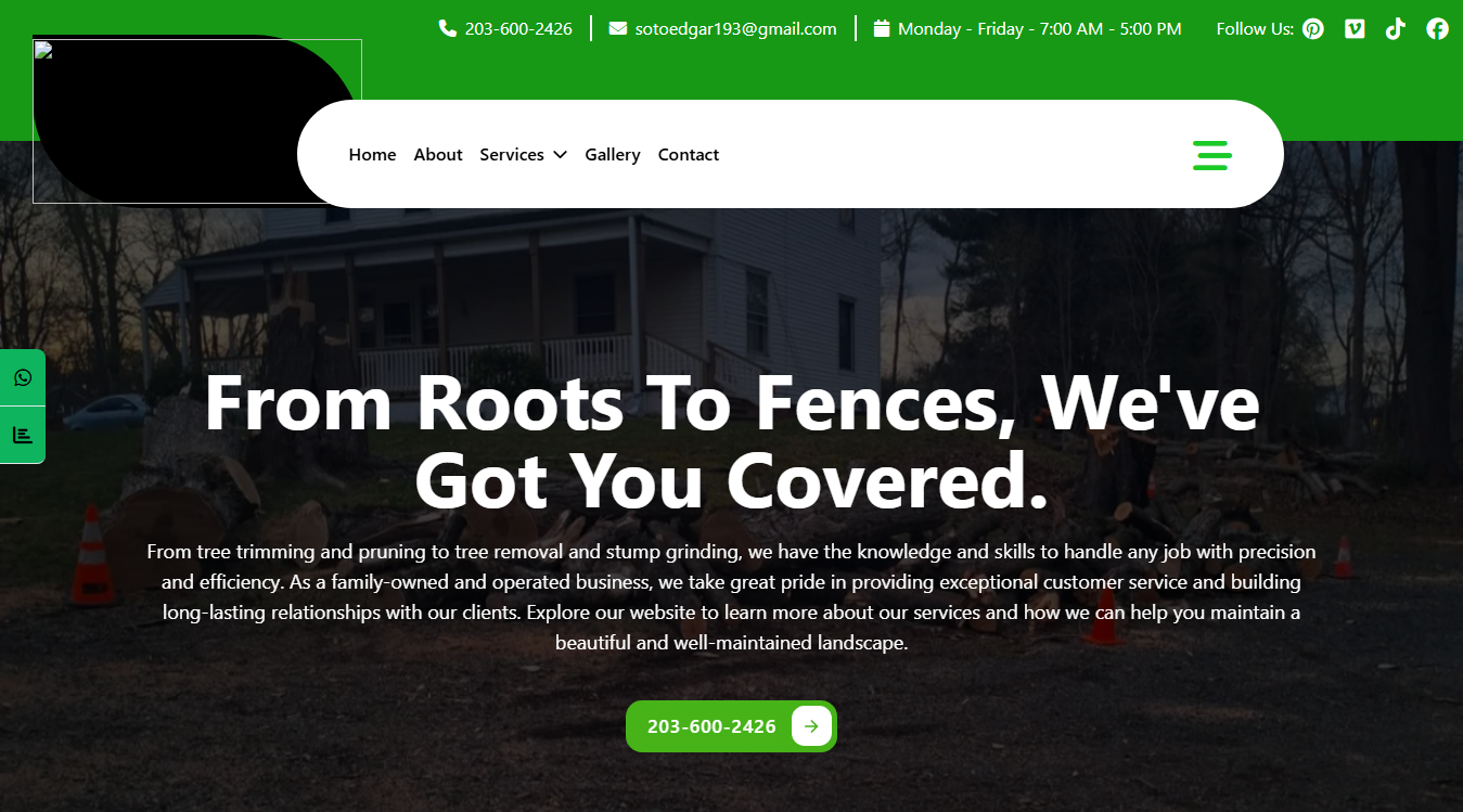 Website screenshot for E & Brothers Tree Services LLC