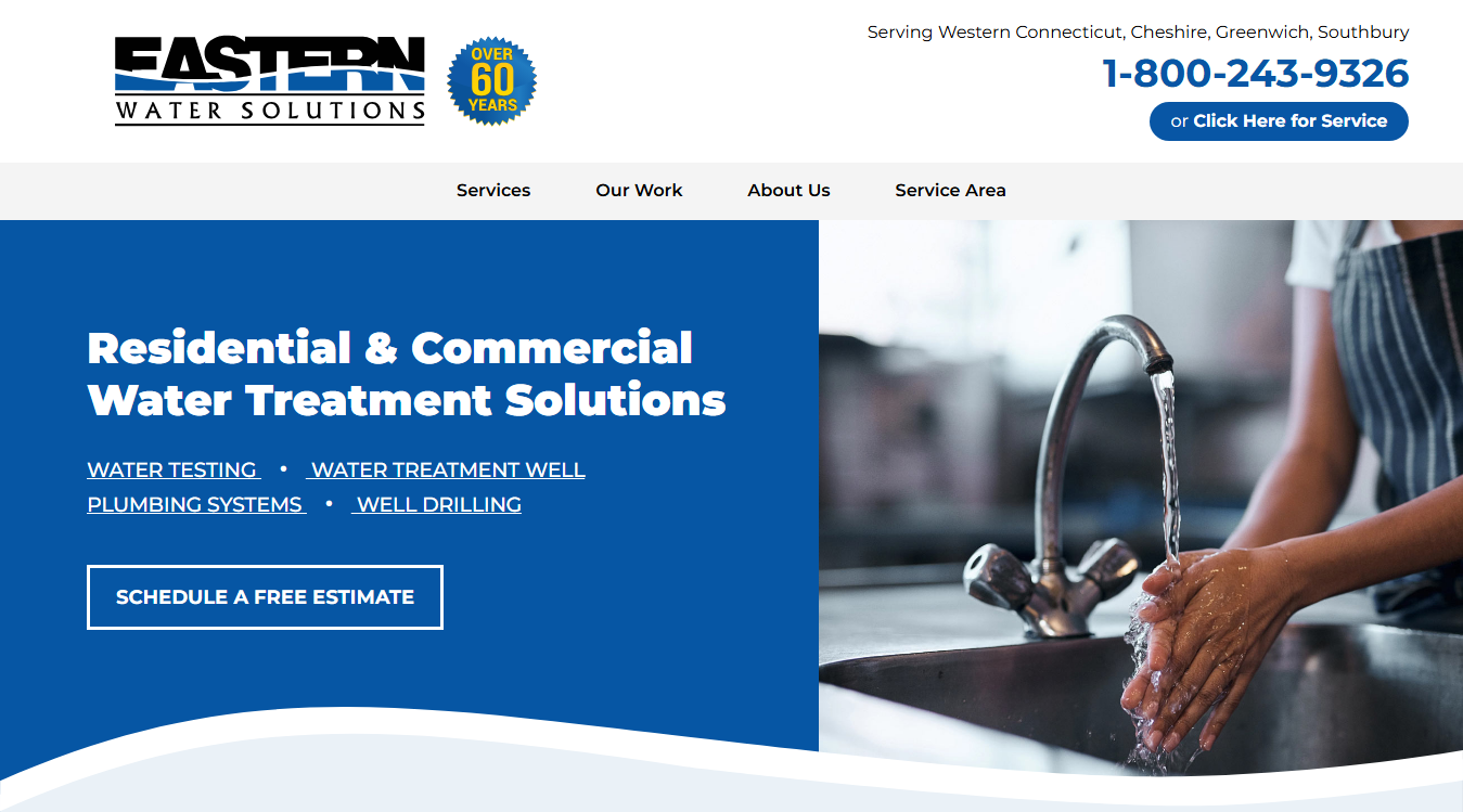 Website screenshot for Eastern Water Solutions